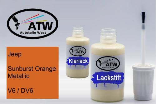 Jeep, Sunburst Orange Metallic, V6 / DV6: 20ml Lackstift + 20ml Klarlack - Set, von ATW Autoteile West.